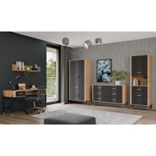 Kumode ar atvilknēm un durvīm DANTE DT08, Ozols cremona/Antrancīts matēts/Melns